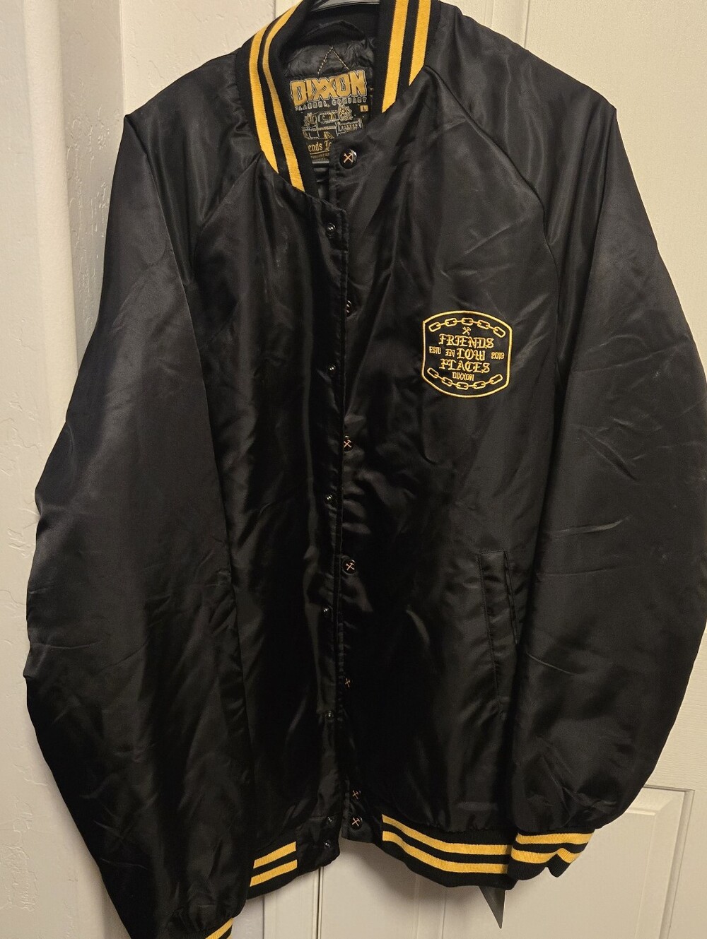 DIXXON Black varsity bomber with yellow trim